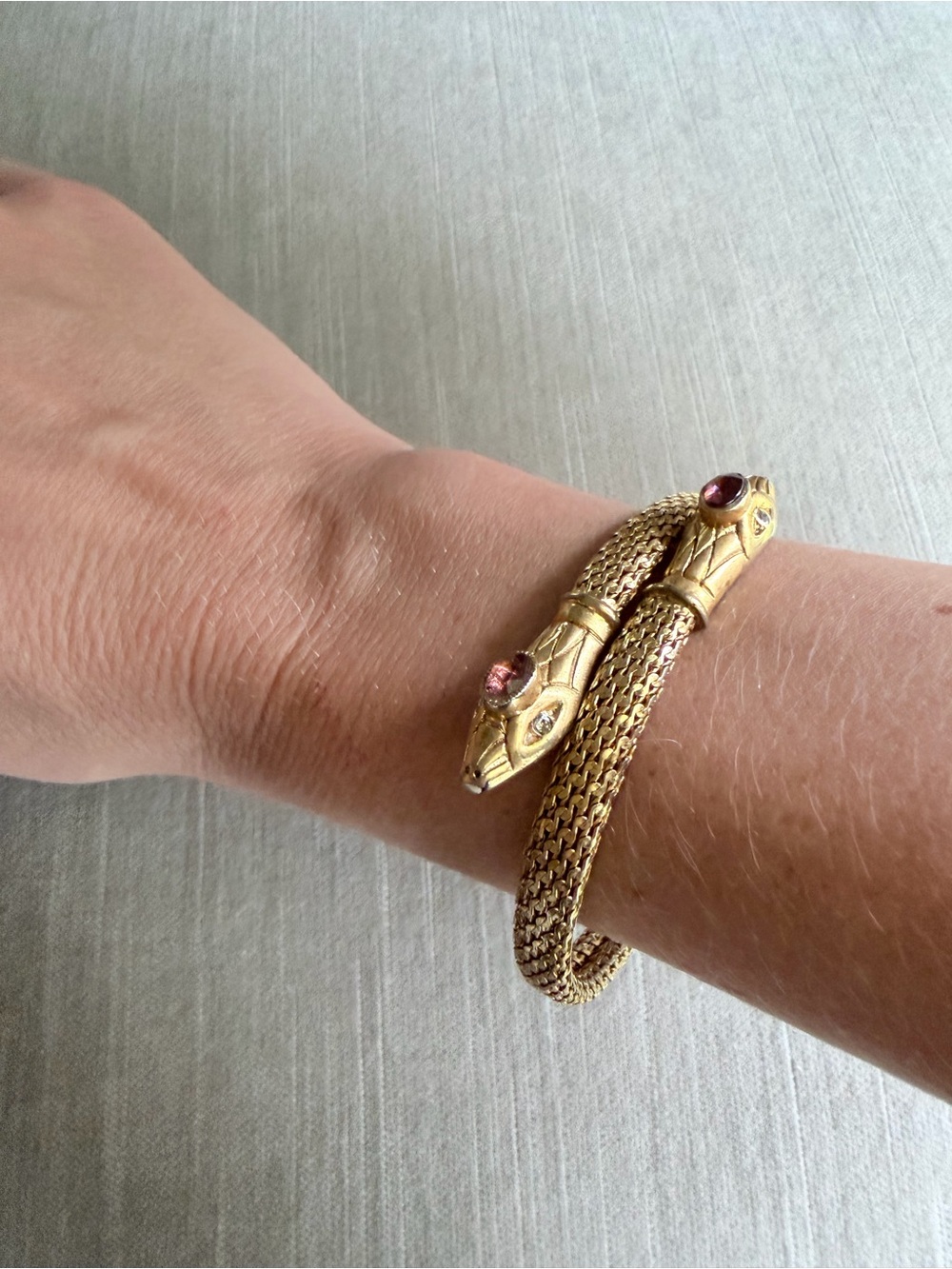 Gold Snake-Head Wrap Bracelet with Gem Accents